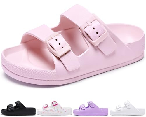 Torotto Ciabatte Bambina Bambino Estive Ciabatte Piscina Antiscivolo Ragazzi Ragazze Doppia Fibbia Regolabile Pantofole da Spiaggia Sandali Unisex(Rosa, 33EU)