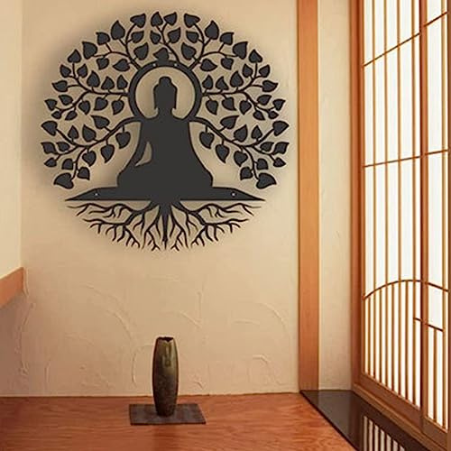 Decorazione da parete in metallo con Buddha, albero della vita, decorazione per interni zen per la casa, pittura orientata al ferro, 30 cm