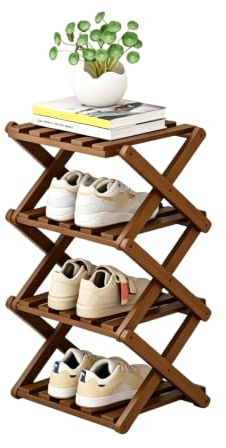 kiss me vertikal-schmal Bambus-Schuhregal 4 Ebenen faltbar montagefrei