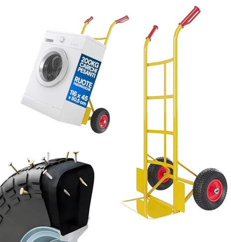Avilia - Carrello con Ruote Portatutto in Acciaio da 200Kg per Trasporto Sicuro di Carichi Voluminosi, con Maniglie Antiscivolo, Ruote e Struttura Compatta Maneggevole (Giallo)