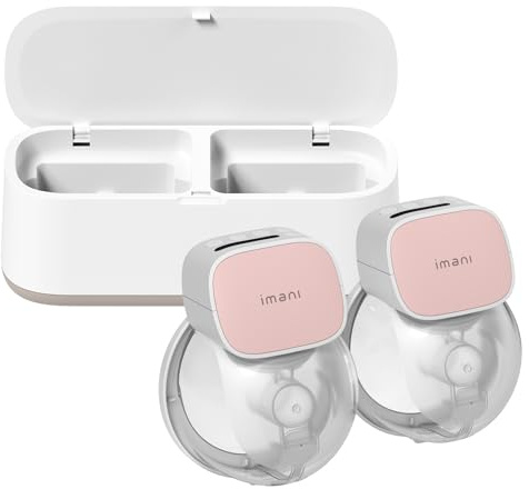 imani i2 Plus Pro Doppel-Milchpumpe mit doppelter Ladestation, freihändig, 2-teiliger Becher, konturierter Trichter, 200 ml Kapazität, USB-C wiederaufladbar, 3,5 Stunden Akku, BPA-frei