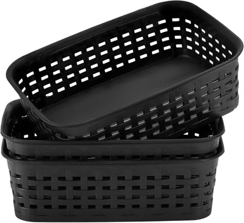 Kinmsito 3 Aufbewahrungskorb Aus Kunststoff, Schwarz, 20 x 12 x 6 cm | Aufbewahrungsbox, Körbe Aufbewahrung, Aufbewahrungsboxen for Küche Aufbewahrung, Schrank, Badezimmer