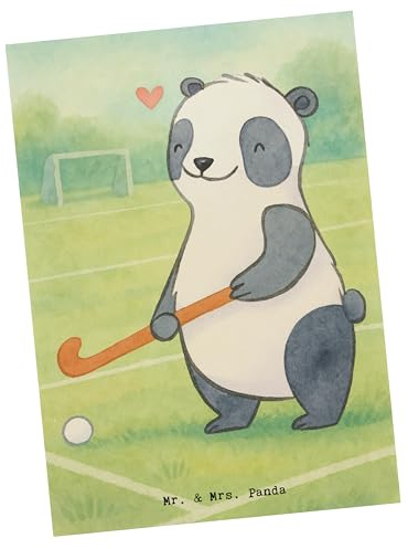 Mr. & Mrs. Panda Postkarte Panda Hockey spielen Design - Geschenk, Sportart, Grußkarte, Hockeyschläger, Postkarten, Ansichtskarten, Feldhockey, Ansichtskarte, Verein, Fotokarte