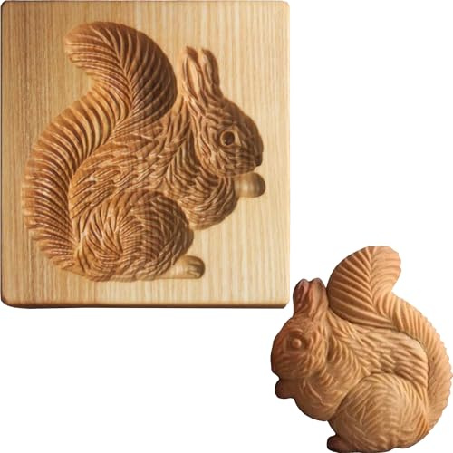 HAOWYYUU Springerle Model, Springerle Form aus Holz, 3D Eichhörnchen Ausstechform, Plätzchenformen, Keksformen, Cookie Cutter Backformen für Weihnachten Ostern Geburtstag