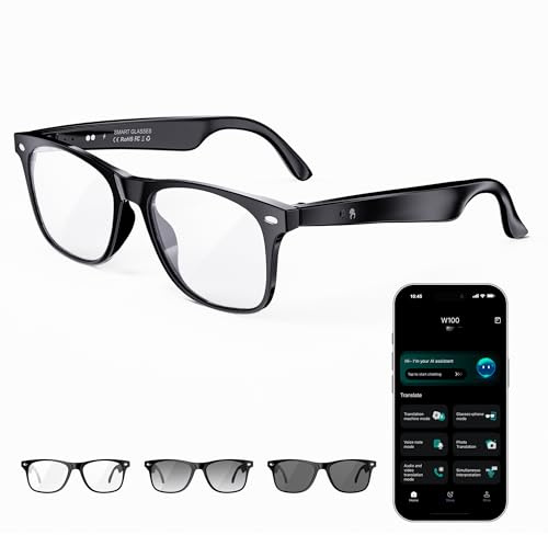 ONKELYIM AI Smart Glasses for Men and Women with Chat GPT, Bluetooth Translation Glasses with 164 Languages and Color-Change Lens, Music Playback, Hands-Free Calls, UV & Blue Light Protection