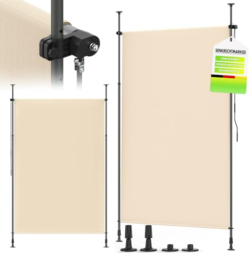 Huracan Store vertical extensible en hauteur 160 x 250 cm, store de balcon sans perçage, brise-vue résistant aux UV, étanche, pour jardin et balcon, beige