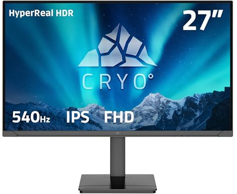 Chillblast Cryo Vision 27-Inch IPS Gaming Monitor - FHD 1080p / 540Hz - 1ms Response Time - HyperReal HDR - G-Sync/FreeSync - 100% sRGB accuracy - Height, Tilt, and Swivel Adjustable | Black