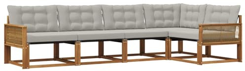 vidaXL Outdoor-Sofagarnitur mit Kissen 5 pcs Natürlich und Hellgrau, Moderne Gartenmöbel, Sofa-Kollektion und robuste Terrassenbestuhlung, gemütliche Lounge-Einheit