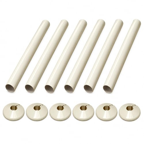 White Radiator Pipe Sleeve Central Heating Covers and 6 Pack Pipes x 6 Collars 15mm x 200mm