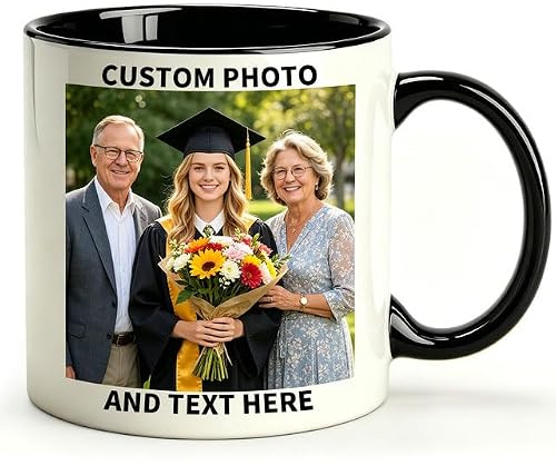 Rainsar Personalised Mug Custom Photo 11oz Ceramic Coffee Cup | Design with Your Picture & Text, Microwave & Dishwasher Safe, Thoughtful Gift for Graduation, for Mum Dad Teacher Friend