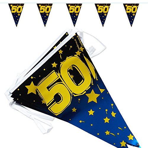 Goodymax 50. Geburtstag Wimpelkette Stars/Gold Metallic 6,8 m lang