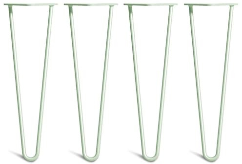Bench Hairpin Legs, 40cm, Pastel Green | Also suits coffee tables; 2 rod Classic 10mm; solid steel; thick 4mm plates; set of 4, screws, feet & guide