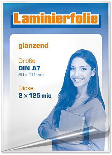 Laminierfolie glänzend für DIN A7 (111 x 80 mm), 100 Stück, 125 µ - Laminiertaschen für Heißlaminierung