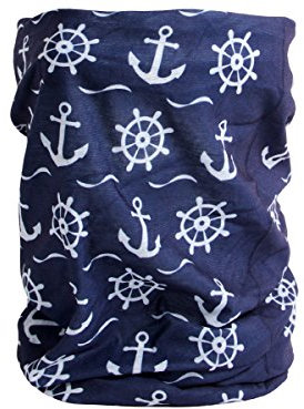 Halstuch Schlauchschal Damen Multifunktionstuch Schutz Herren Maritim-Look mit Anker Outdoor Atmungsaktiv Wetterfest Sport Rundschal Motorrad Tuch Loop (Anker dunkelblau)
