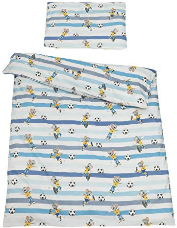 gws Family Kinderbettwäsche-Set ED der Fussballer | 100% Baumwolle | schadstoffgeprüft (100x135 cm, Sterne blau/weiß)