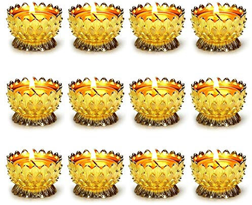 Sziqiqi 12-teiliger Lotus Butterlampenfassung, Multifunktionskerzenhalter, Gebetkerzenhalter, Utensilien zum Anbieten, Gold, Messing, Indoor, Religion und Spiritualität