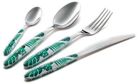 Eme Posaterie Posto Tavola Vero 1 Coltello 1 Forchetta 1 Cucchiaio 1 Cucchiaino Jungle Verde Made In Italy Nickel Free