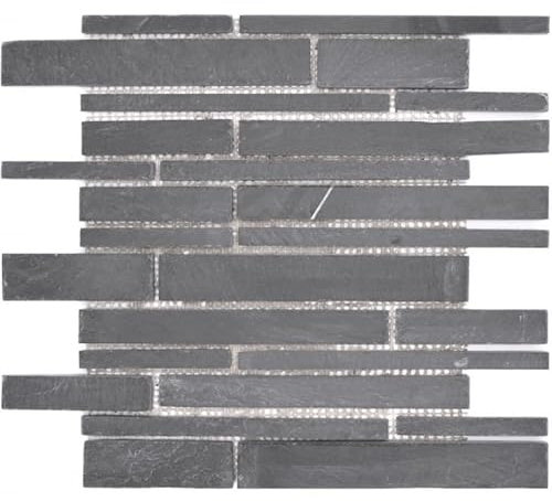 Schiefer Mosaik Fliese Naturstein Brick anthrazit schwarz Mosaikmatte Spritzschutz Wandverblender - MOS34-0206