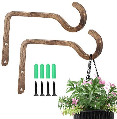 2 Stück 15.2 cm Premium Dekorative Metall Eisen Wandhaken, Rustikale Pflanzenaufhänger Indoor Outdoor Garten Halterung Haken für Pflanzgefäße, Laternen, Windspiele von rechts + links (Kaffee)