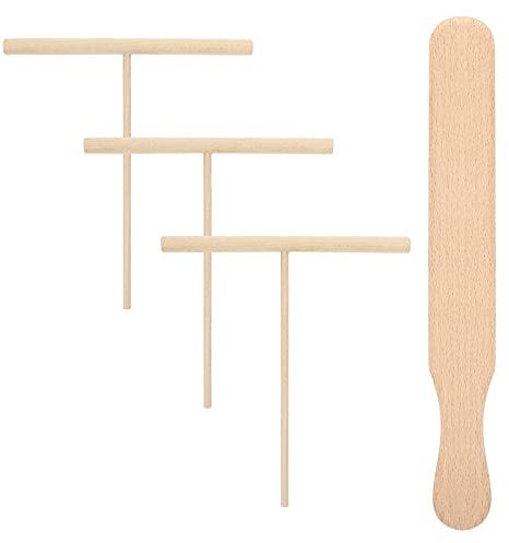 Cabilock 4pcs Wooden Crepe Spreader and Spatula Set Crepe Spatula Turner T Shaped Tool for Making Crepes