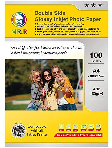 MR.R 160g/m² 100 Blatt A4 Format beidseitig hochglänzendes Inkjet bedruckbar Fotopapier tintenstrahldrucker glänzend foto paper Sofort Trocken Wasserfest Hochweiß fotoblätter