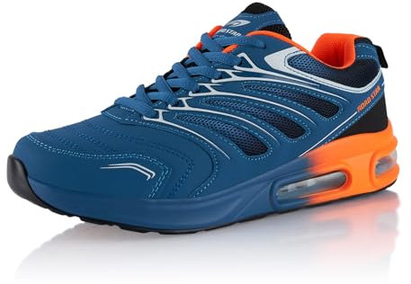 Fusskleidung® Damen Herren Sportschuhe Dämpfung Sneaker leichte Laufschuhe Blau Orange EU 45