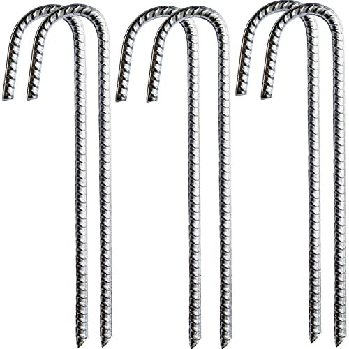 YAAVAAW Galvanised Metal Ground Rebar Stakes Tent Pegs, 6x30cm J Hooks Anchorage Stakes, Heavy Duty for Marquees, Gazebos, Camping, Football Nets, Tents, Trampolines