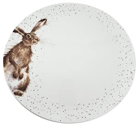 Official Licensed Wrendale Country Hares Coupe Porcelain China Dinner Plate, Colour: White, Brown & Cream