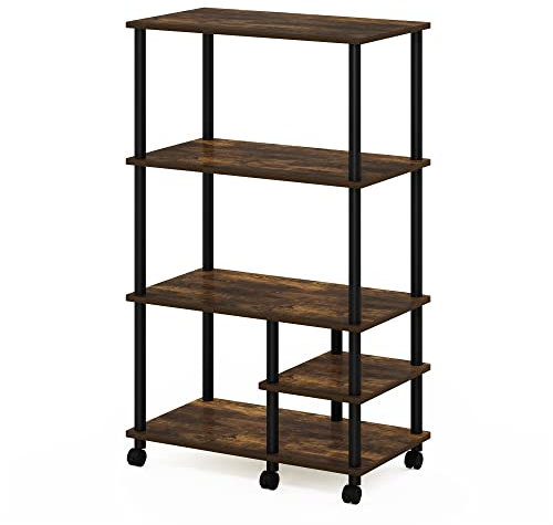 Furinno Turn-N-Tube Carrello portaoggetti da Cucina Senza Attrezzi, Legno ingegnerizzato, Pino ambrato/Nero, 4 Livelli con Ruote