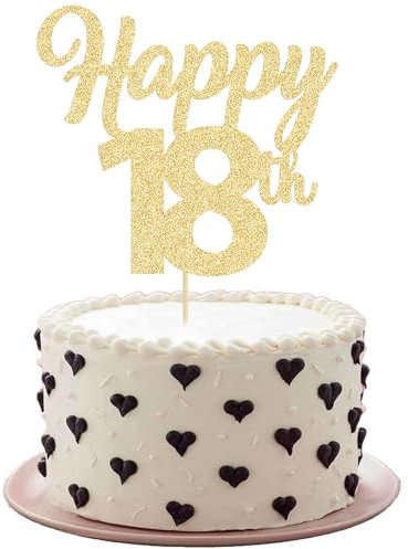 3Pcs Happy 18th Cake Toppers Gold Glitter Number 18 Cake Decorations Eighteen Birthday Cake Pick Decorations for Cheers to 18 Years Old 18th Birthday Wedding Anniversary Party Supplies