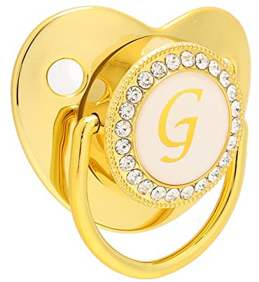 SUNGOOYUE Goldener Baby-Schnuller, 26 Buchstaben, gebogenes Design, Silikon-Bling-Baby-Schnuller mit Clips für 6 bis 18 Monate