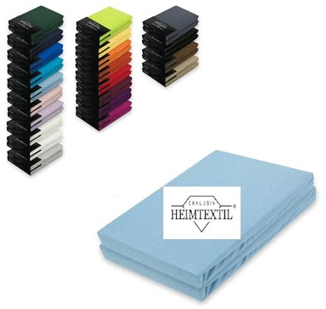 EXKLUSIV HEIMTEXTIL Doppelpack Jersey Premium Spannbettlaken 100% Baumwolle Öko - Tex Zertifiziert, Markenqualität, Matratzenhöhe bis 25 cm, Hellblau 90-100 x 200 cm