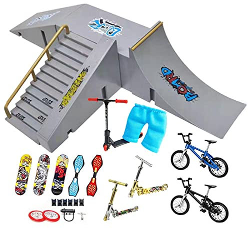 Skate Park Kit Desktop-Fingerspielzeug Finger-Skateboard-Rampen Kombination Mini-Rampe mit Skateboards Finger-Skateboard-Rampen-Set Tolles Geschenk für Kinder