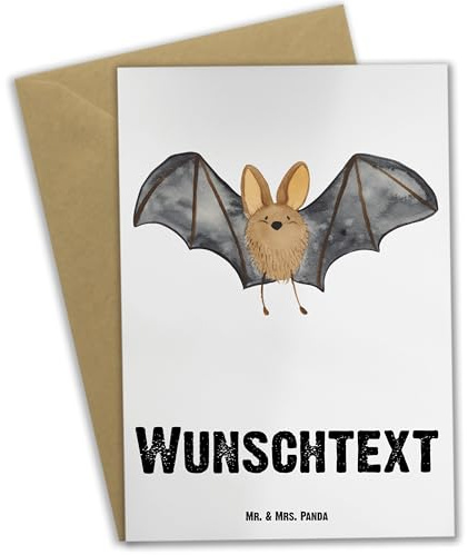 Mr. & Mrs. Panda Personalisierte Karte Fledermaus Flügel - Geschenke, Lustige Sprüche, grußkarte personalisiert, Grußkarten, personalisierbar, individuelle