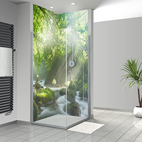 WANDFREUDE individuelle Duschrückwand Aluverbundplatte auf Maß (2 Stück - Waldbach - Seidenmatt) – Dusche Wandverkleidung Duschwandverkleidung Duschrückwände