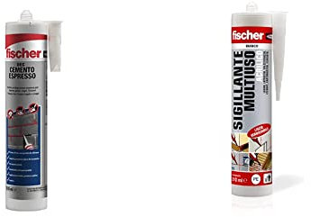 Fischer Dec Cemento Espresso, Sigillante Per La Riparazione E Riempimento Di Crepe Giunti Interni Ed Esterni, Uso Con Pistola Da Silicone & Sigillante Multiuso Acrilico SA 310 Bianco