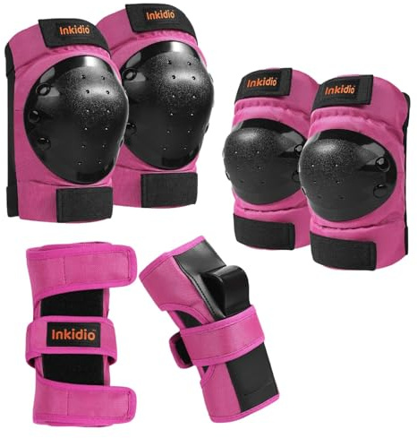 Inkidio Knieschoner für Kinder, Jugendliche, Ellenbogenschützer, Schutzausrüstung, ideal für Rollschuhe, Inline-Skating, Skateboard, Roller, Reiten, Radfahren, Sport (L Pink)