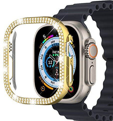 Miimall Funda para Apple Watch Ultra 49mm, Funda de PC con Bling Diamond para Mujer [Sin Protector de Pantalla], Carcasa Protectora para iWatch Ultra 49mm, Dorado