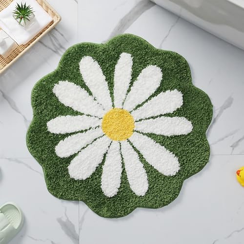 Niedliche Badematte, rosa Blumen-Teppich, wasserabsorbierend, rutschfest, weich, maschinenwaschbar, für Schlafzimmer, Küche, Badezimmer, WC, Böden, 65 x 65 cm (Dunkelgrün)