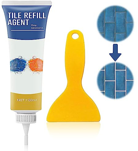 Grout Repair Kit, Grout Tube Repair, Tile Grout Repair Set, White Grout Tile Adhesive with Spatula, Fast Drying Grout Repair Kit-Restore and Renew Grouts in Bathroom, Kitchen (120ml)