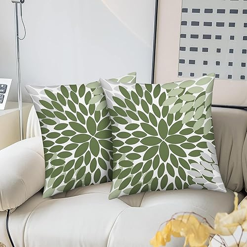 GCIREC Grün Grau Kissenbezüge 40x40cm, Dahlien Blumenmuster Geometrische Kissenbezüge Set von 2 mit Reißverschluss Rustikale Wohnzimmerdekoration für Wohnzimmer Schlafzimmer Kissen Außenbereich