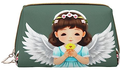 Cute Little Angel Make-up-Tasche aus Leder, tragbar, groß, PVC-Leder, Reißverschluss, Kulturbeutel, Reisetasche, Aufbewahrungstasche, Weiß, Einheitsgröße, weiß, Einheitsgröße