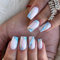 24Pcs French Tip Press On Nails, White Blue False Medium Square Glossy Fake Nails with Gold Lines Design Glitter Artificial Glue Ons for Women Girls Manicure Decorations