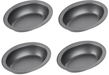 Chef Aid Set of 4 Non-Stick Oval Pie Dishes, 17cm x 13cm x 3.7cm Baking Tins, Durable Carbon Steel, Easy Clean, Ideal for Pies, Crumbles and Individual Portions, Grey