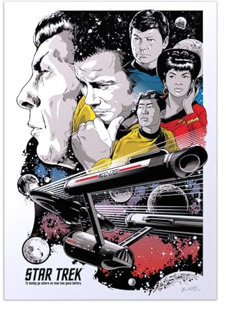Displate Offiziell Star Trek MetallPoster Magnetische Befestigung Inklusive Lizenziert Bilder Hochwertiges Poster TOS Tribute Art To Boldly Go by Budich Poster 45 cm x 32 cm