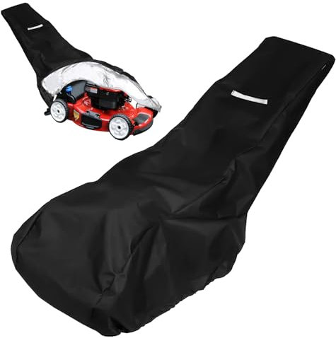 Rasenmäher Abdeckung, Rasenmäher Schutzhülle, Abdeckplane Rasenmäher Wasserdicht Winddicht Schwerlast Oxford Anti-UV Staubdicht mit Kordelzug und Aufbewahrungstasche, Schwarz 195x66x108 cm