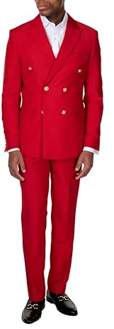 Xposed Men's Classic Slim Fit Double Breasted Blazer Gold Buttons Vintage Jacket [BLZ-PJ482494-RED-46]