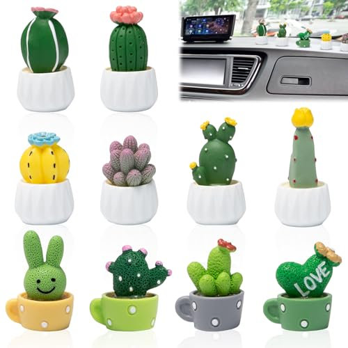 Neikafan 10 Stück Auto Deko Innenraum Klein Kaktus Künstlich Mini Kaktus Deko Auto Künstlich Topfpflanzen Auto Zubehör Innenraum Deko für Auto Armaturenbrett Computer Tisch Büro