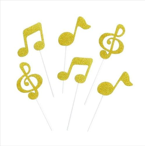 Hrlace 12 Stück Musik Noten Tortendeko Notenschlüssel Kuchen Deko Glitzer Musik Cupcake Topper Kuchen Dekor Picks für Rock Musik Konzert Thema Hochzeit Geburtstag Party Torten Deko Gold