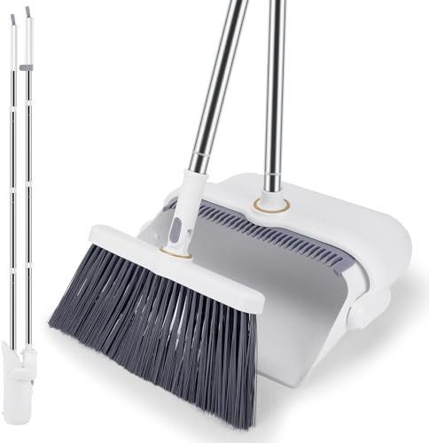 vvhippo Escoba y Recogedor Plegable, Recogedor Plegable de Pie y Escoba con Giratorio de 180 Grados Cabeza para el Barrido de Limpieza del Hogar (Blanco)